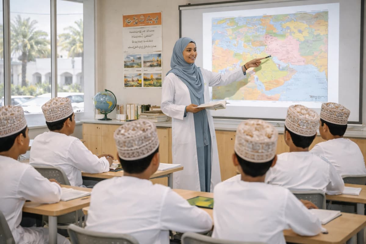 Students at a government public school in Oman following the national curriculum by the Ministry of Education